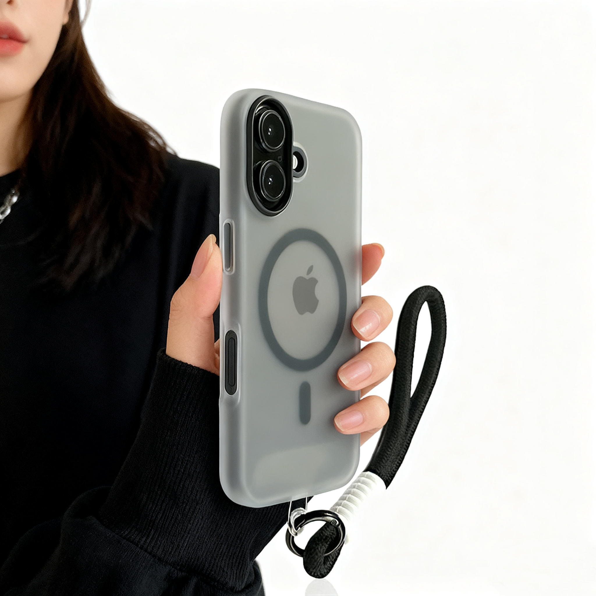 EDC Sleek Magnetic Jelly Case for iPhone 16 Pro Max - Rose Red with Lanyard