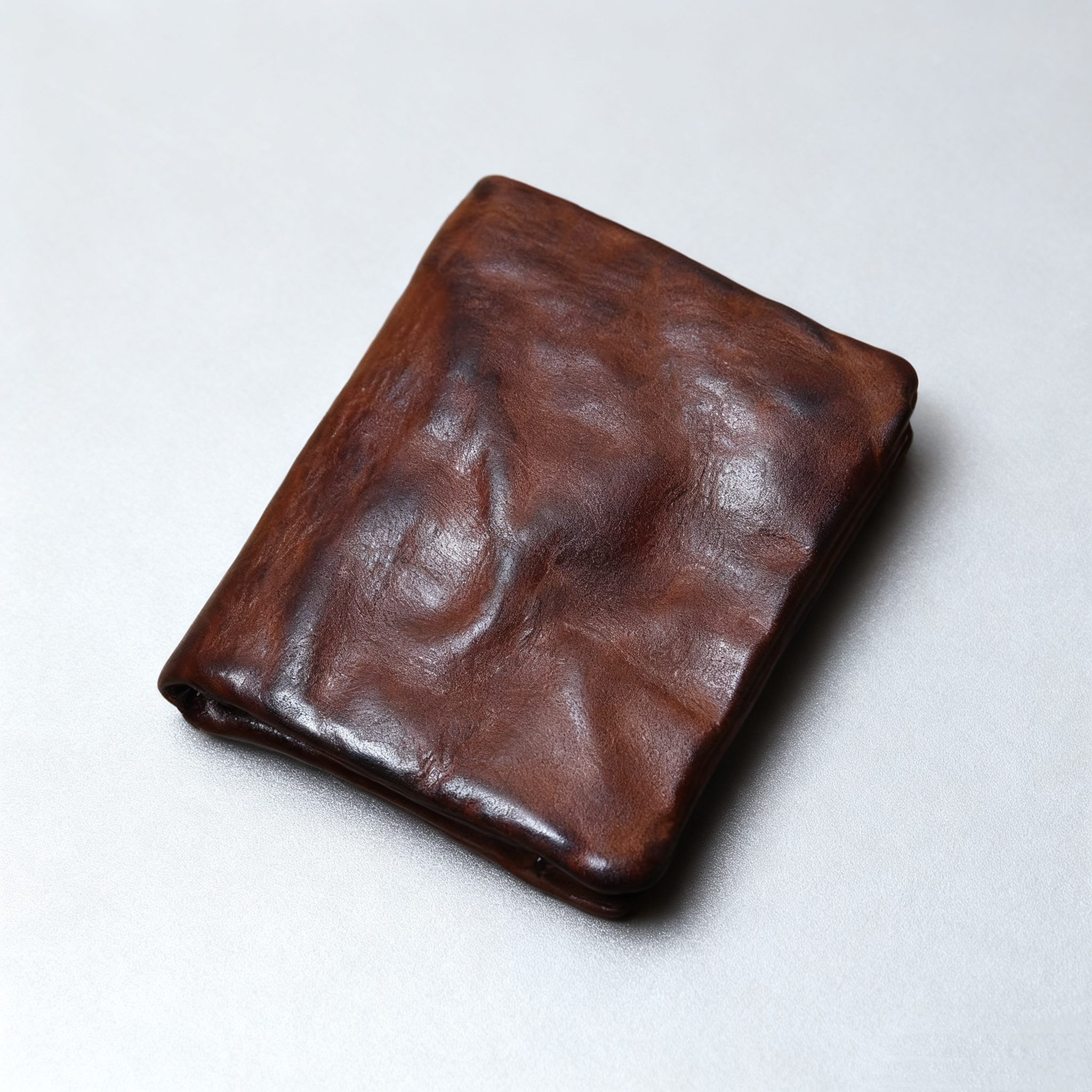 EDC Men's Handmade Burnished Vegetable-Tanned Leather Vertical Wallet - Full-Grain Cowhide Retro Card Holder