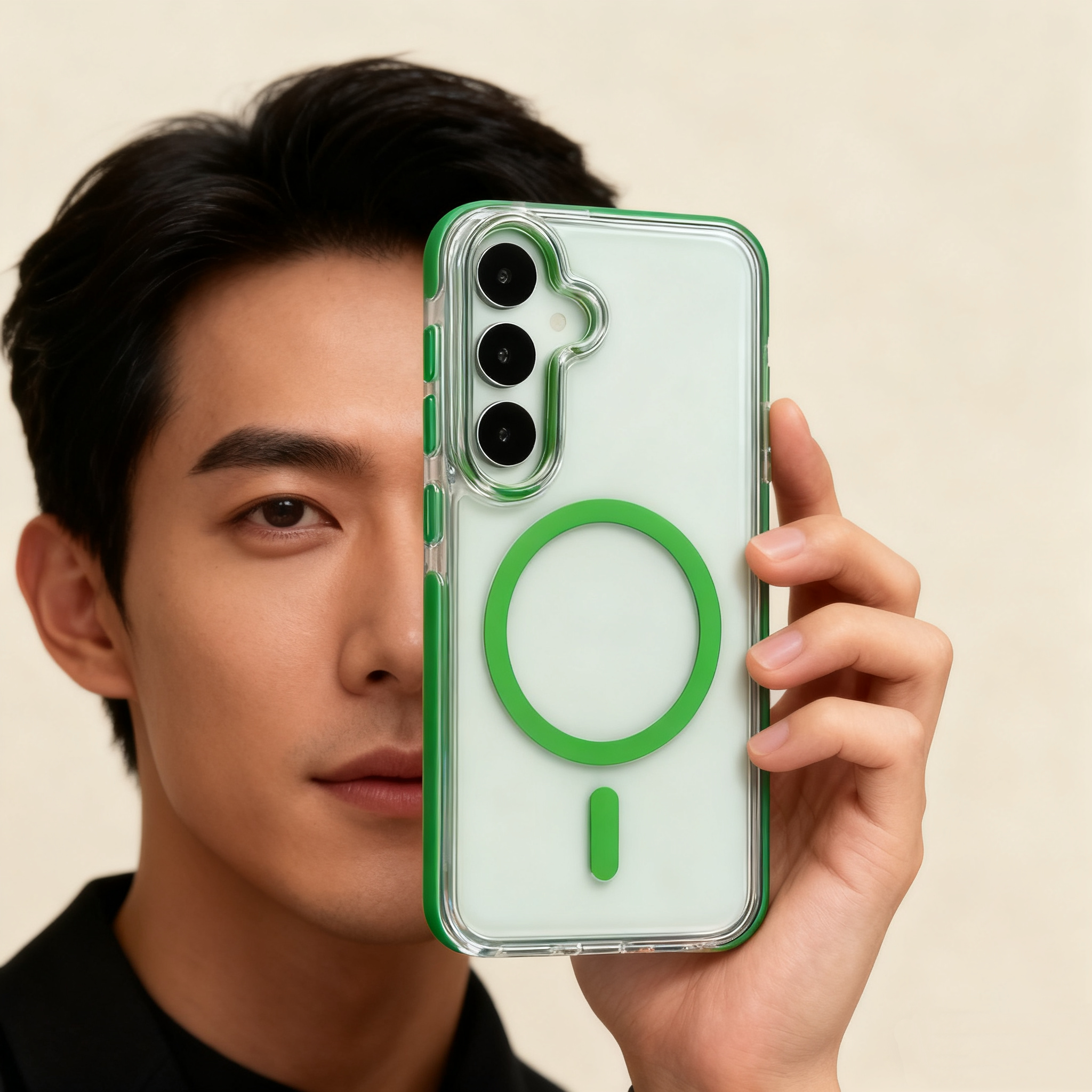 EDC Premium Transparent Case for Samsung Galaxy S25/S25 Plus/S25 Ultra/S24 Ultra - Pine Green with Contrast Trim Magnetic & Shockproof Minimalist Cover