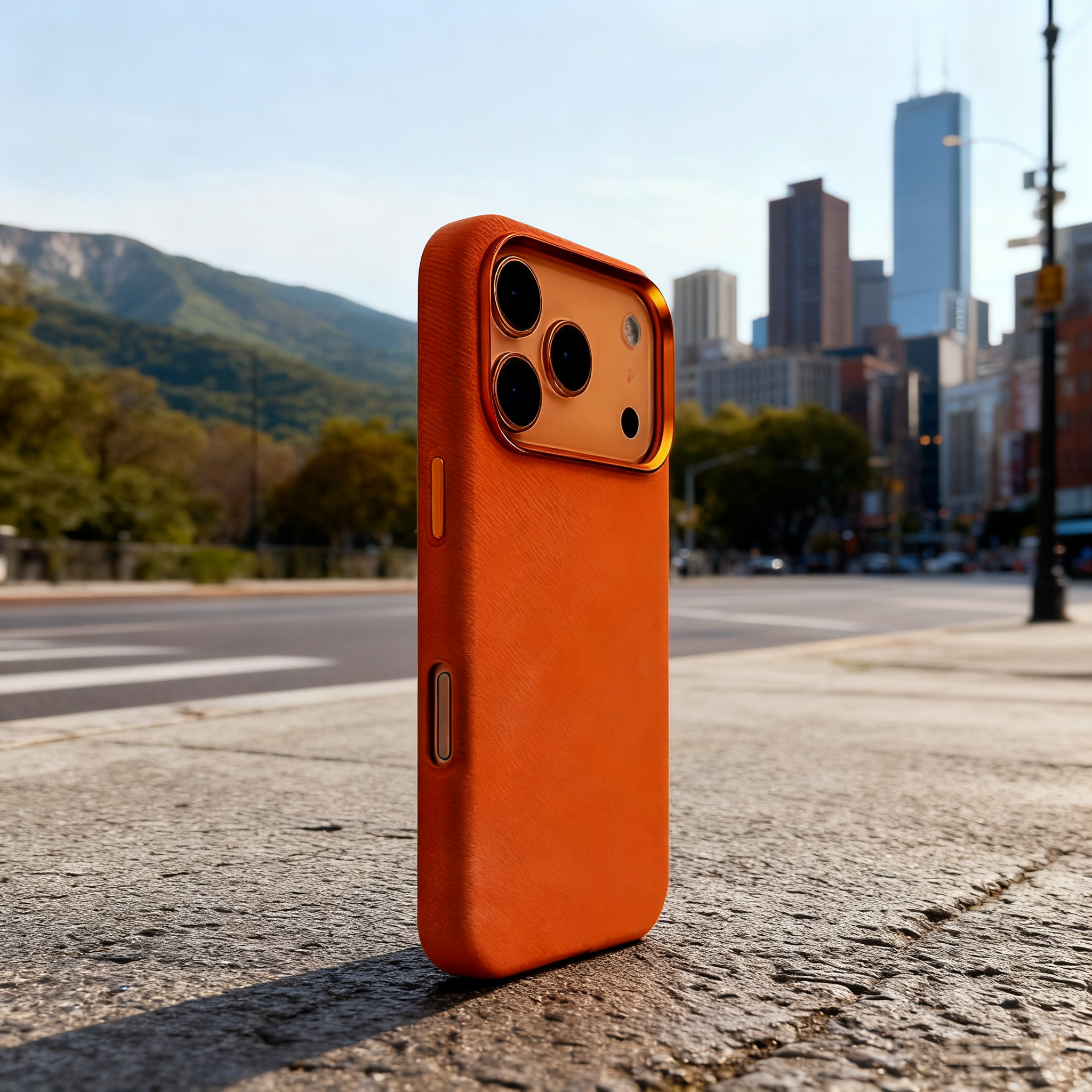EDC iPhone 17 / 17 Pro Max Case - Dark Blue Flannel & Premium Leather Full Camera Coverage Eco-Friendly