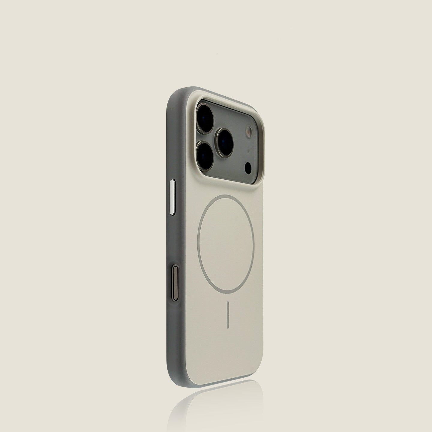 EDC iPhone 17 Pro Max Case - Gray/White Matte Skin-Feel MagSafe-Compatible Slim Ring Shockproof Eco-Silicone Full Camera Shield