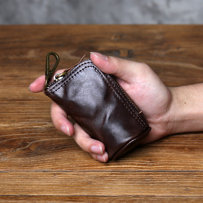 EDC Vintage Handcrafted Full-Grain Vegetable-Tanned Leather Key Pouch - Multi-Functional Organizer for Men Car Key & Coin Holder
