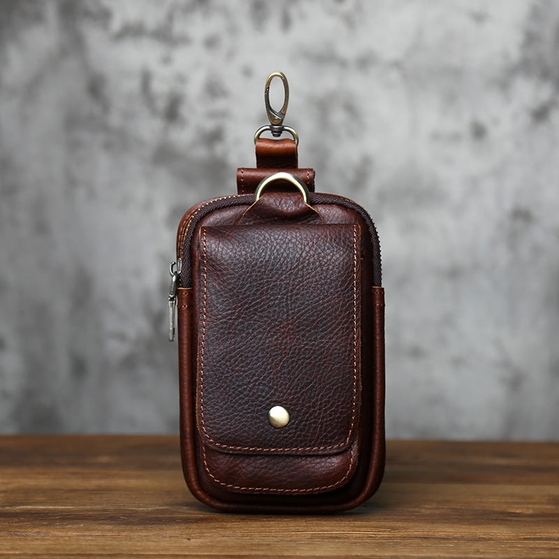 EDC Vintage Full-Grain Crazy Horse Leather Men's Belt Waist Pack - Multi-Functional Crossbody Phone Pouch