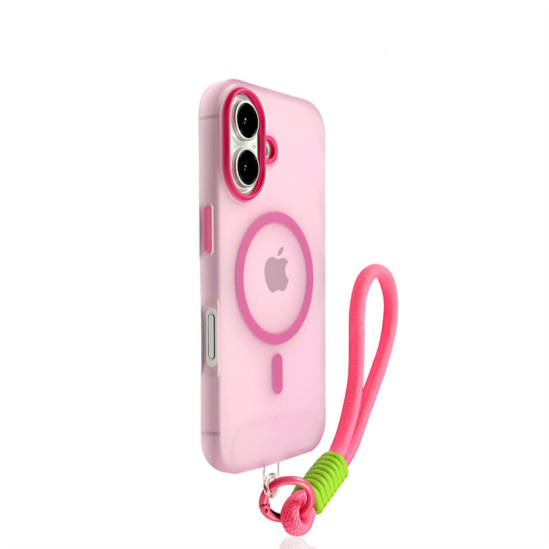 EDC Sleek Magnetic Jelly Case for iPhone 16 Pro Max - Rose Red with Lanyard