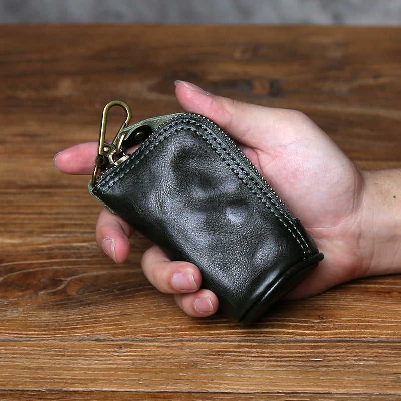 EDC Vintage Handcrafted Full-Grain Vegetable-Tanned Leather Key Pouch - Multi-Functional Organizer for Men Car Key & Coin Holder