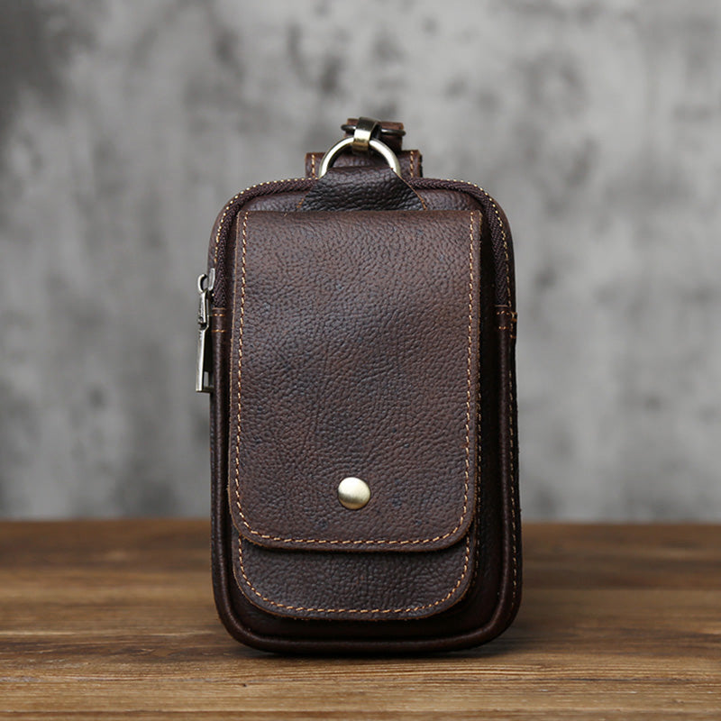 EDC Vintage Full-Grain Crazy Horse Leather Men's Belt Waist Pack - Multi-Functional Crossbody Phone Pouch