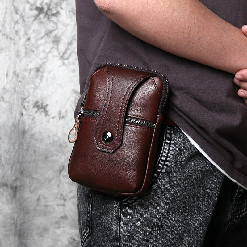EDC Vintage Genuine Leather Men's Waist Pack - Crossbody Phone Pouch for Belt