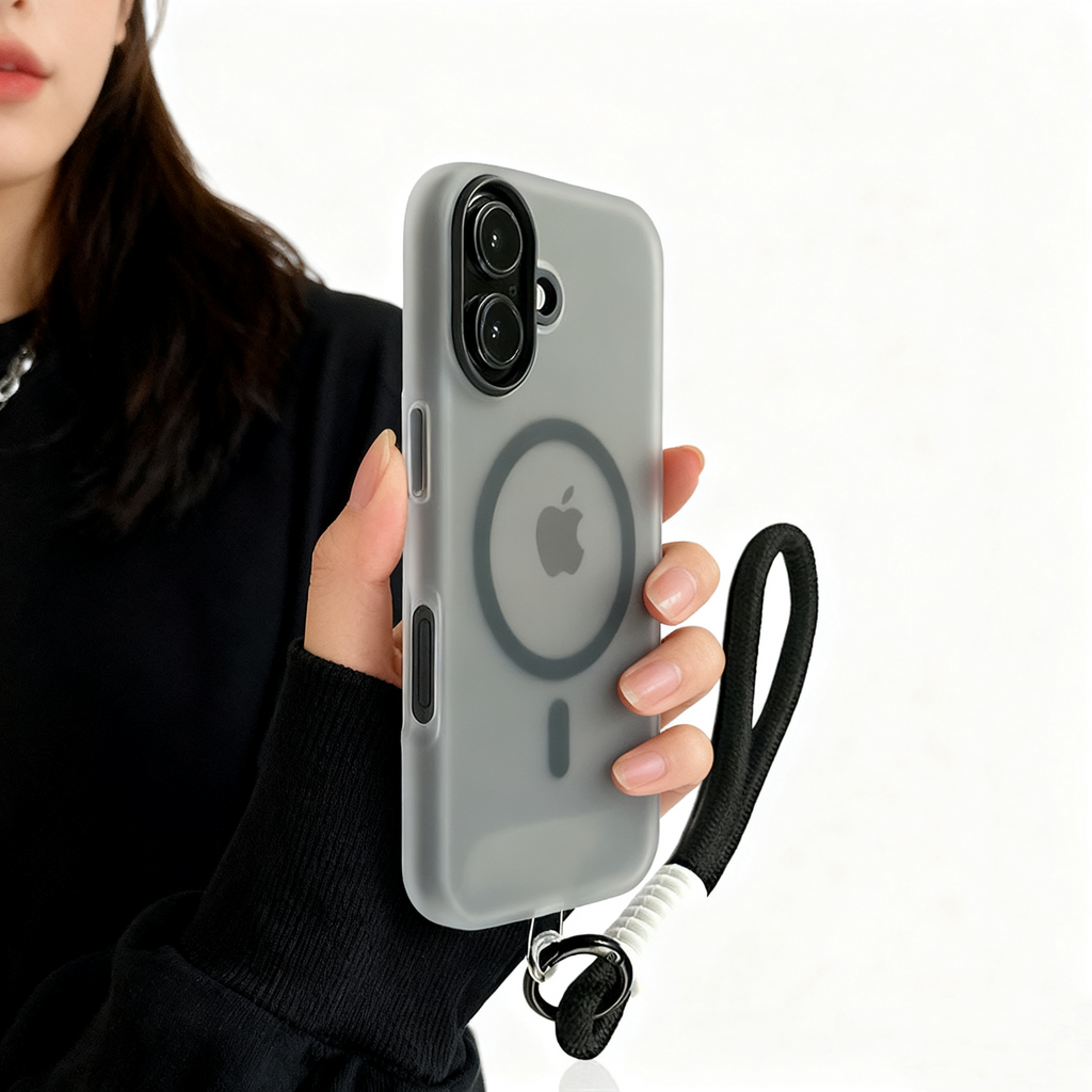 EDC Sleek Magnetic Jelly Case for iPhone 16 Pro Max - Rose Red with Lanyard