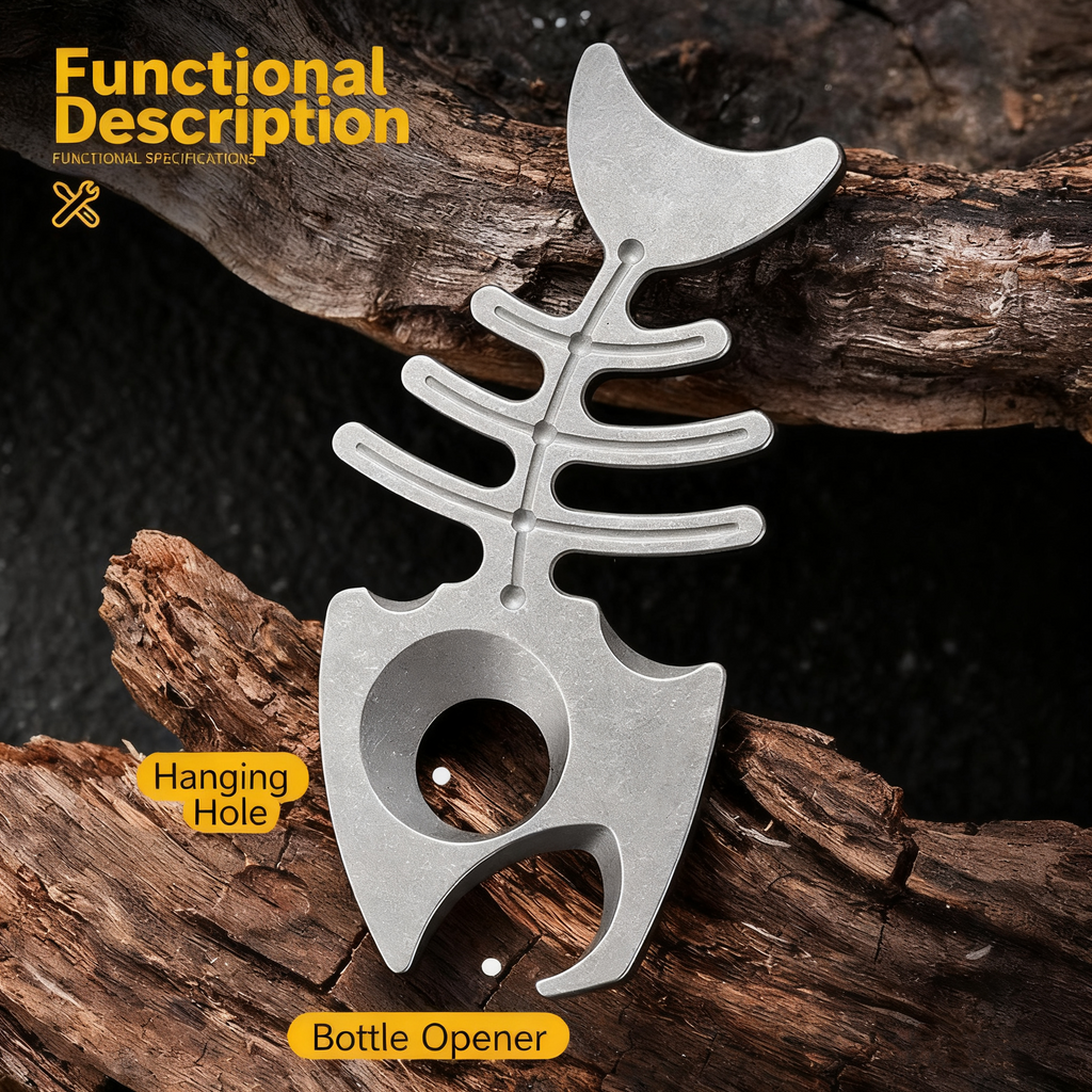 EDC Titanium Fishbone Multi-Function Bottle Opener - Lightweight Keychain Gear for Outdoor & Everyday Carry