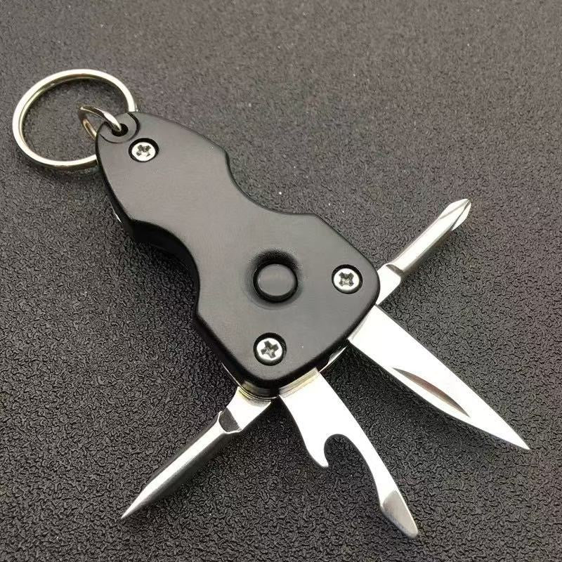 EDC 5-in-1 Multifunctional Keychain Tool - Portable EDC Gear with Knife, Bottle Opener, and LED Light