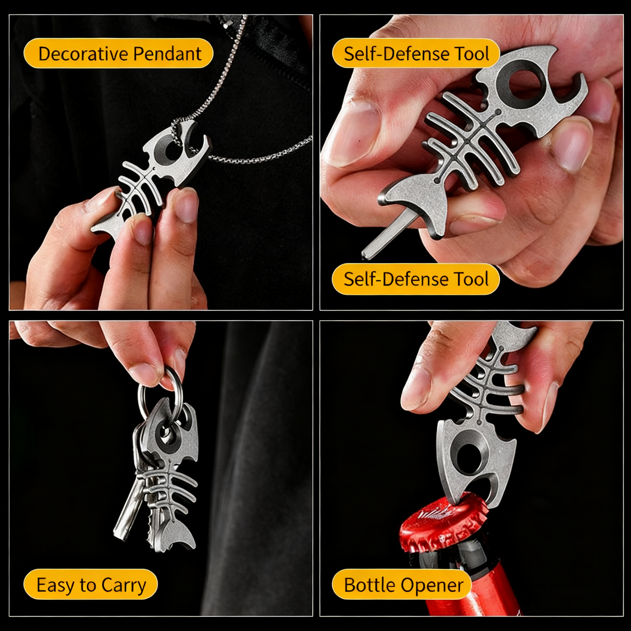 EDC Titanium Fishbone Multi-Function Bottle Opener - Lightweight Keychain Gear for Outdoor & Everyday Carry