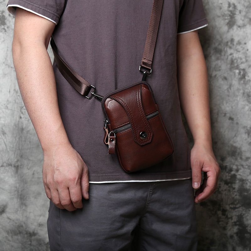 EDC Vintage Genuine Leather Men's Waist Pack - Crossbody Phone Pouch for Belt