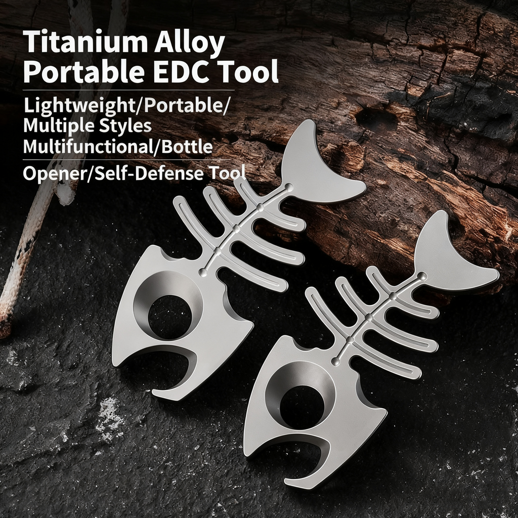 EDC Titanium Fishbone Multi-Function Bottle Opener - Lightweight Keychain Gear for Outdoor & Everyday Carry