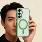 EDC Premium Transparent Case for Samsung Galaxy S25/S25 Plus/S25 Ultra/S24 Ultra - Pine Green with Contrast Trim Magnetic & Shockproof Minimalist Cover
