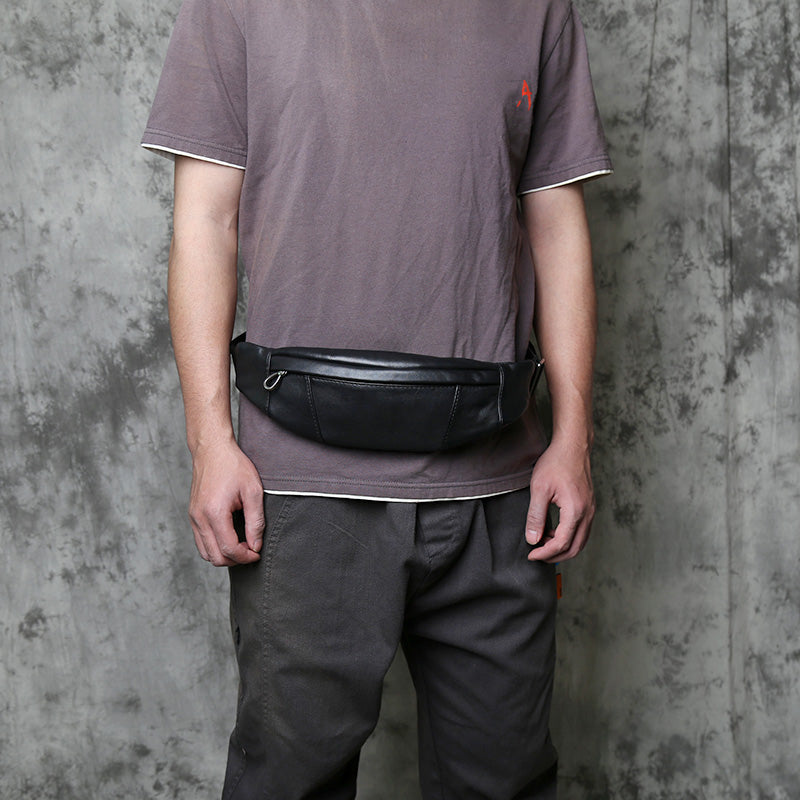 EDC Full Grain Leather Chest Pack for Men - Slim Crossbody Bag Outdoor Utility Fanny Pack with Hidden Zipper Pocket