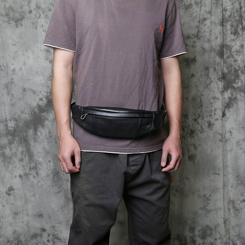 EDC Full Grain Leather Chest Pack for Men - Slim Crossbody Bag Outdoor Utility Fanny Pack with Hidden Zipper Pocket