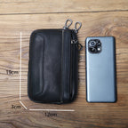 EDC Men's Full-Grain Leather Cell Phone Belt Bag - Multi-Functional Casual Waist Pack with ID Holder