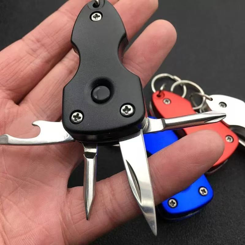 EDC 5-in-1 Multifunctional Keychain Tool - Portable EDC Gear with Knife, Bottle Opener, and LED Light