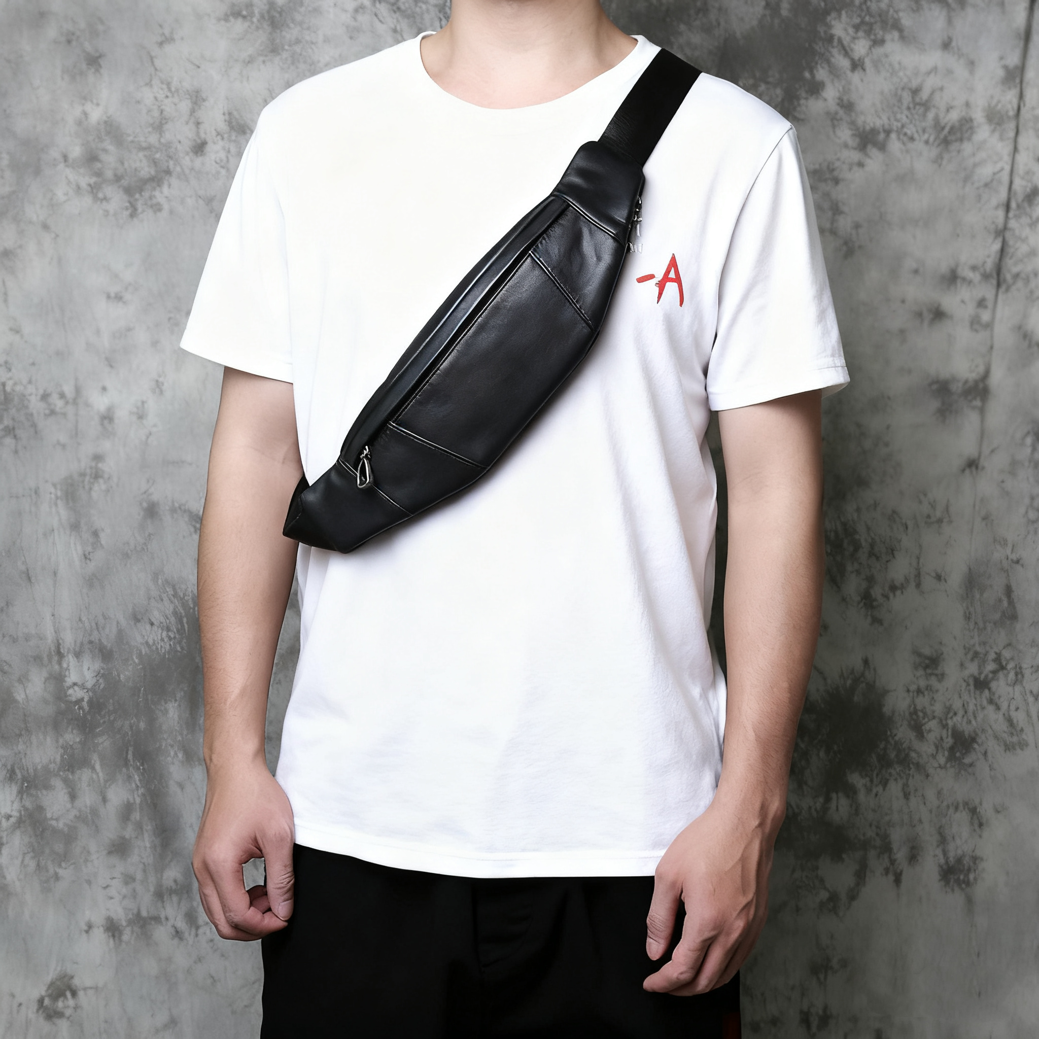 EDC Full Grain Leather Chest Pack for Men - Slim Crossbody Bag Outdoor Utility Fanny Pack with Hidden Zipper Pocket