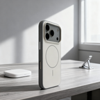 EDC iPhone 17 Pro Max Case - Gray/White Matte Skin-Feel MagSafe-Compatible Slim Ring Shockproof Eco-Silicone Full Camera Shield