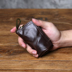 EDC Vintage Handcrafted Full-Grain Vegetable-Tanned Leather Key Pouch - Multi-Functional Organizer for Men Car Key & Coin Holder