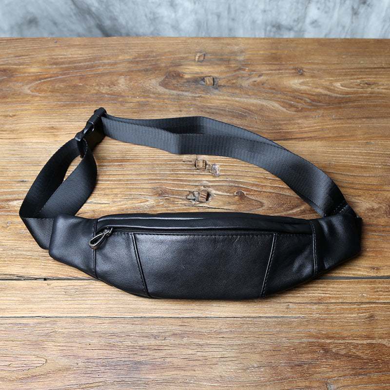 EDC Full Grain Leather Chest Pack for Men - Slim Crossbody Bag Outdoor Utility Fanny Pack with Hidden Zipper Pocket