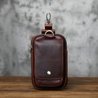 EDC Vintage Full-Grain Crazy Horse Leather Men's Belt Waist Pack - Multi-Functional Crossbody Phone Pouch