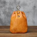 EDC Vintage Full-Grain Leather Drawstring Pouch - Coin Key & Earbud Organizer