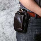 EDC Vintage Full-Grain Crazy Horse Leather Men's Belt Waist Pack - Multi-Functional Crossbody Phone Pouch