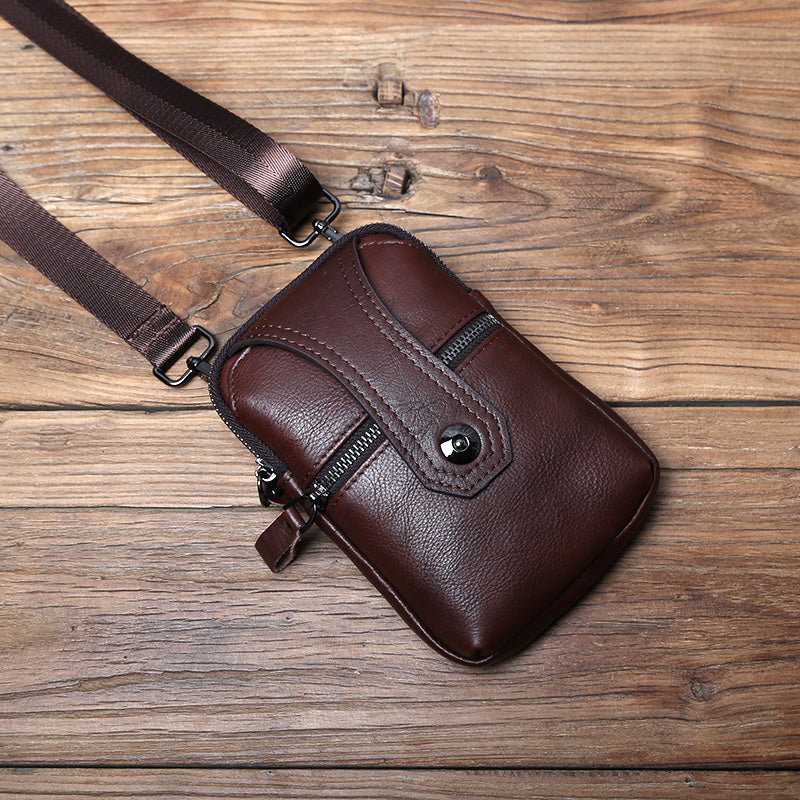 EDC Vintage Genuine Leather Men's Waist Pack - Crossbody Phone Pouch for Belt