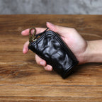 EDC Vintage Handcrafted Full-Grain Vegetable-Tanned Leather Key Pouch - Multi-Functional Organizer for Men Car Key & Coin Holder