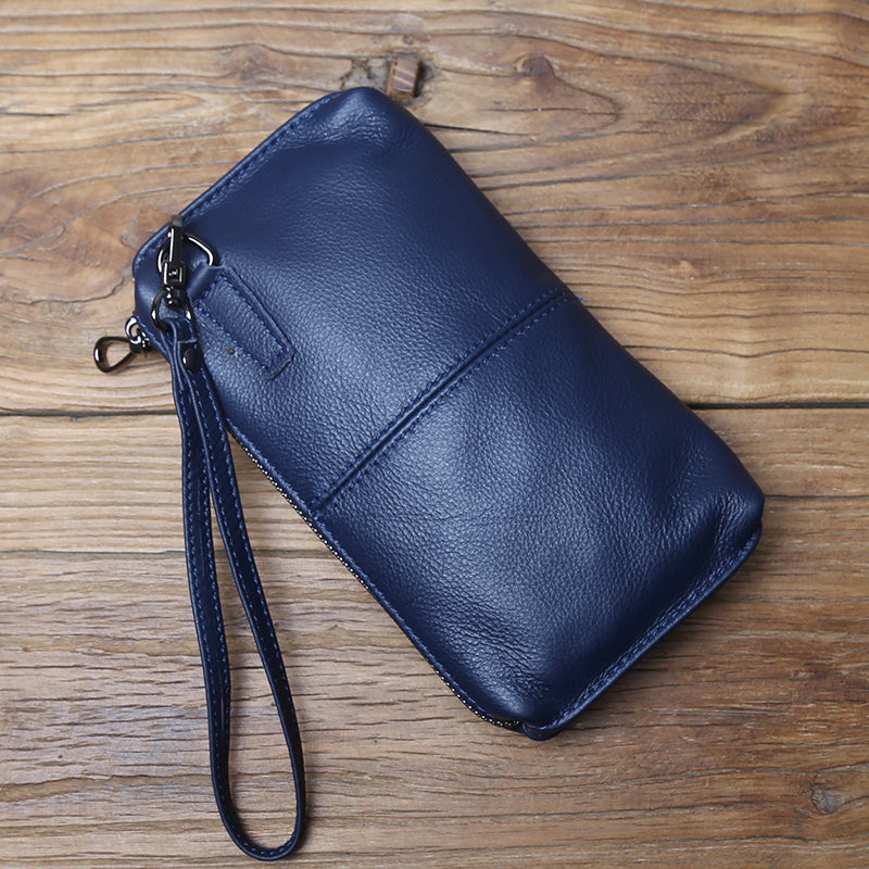 EDC Men's Full Grain Leather Clutch Wallet - Vintage Soft Handmade Zipper Phone & Cash Holder